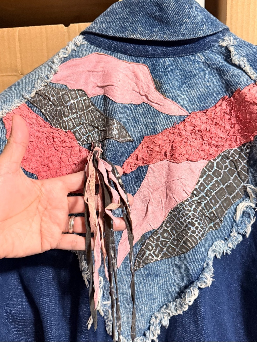 Rare Vintage 80s Denim Jacket with Pink Leather Accents - Picture 7 of 12